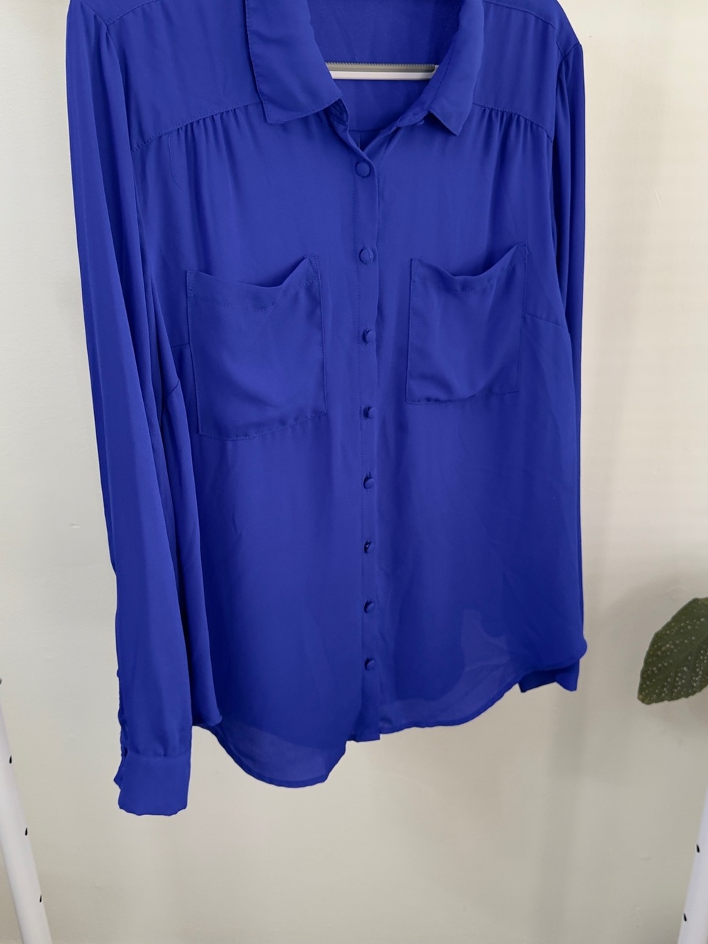 Torrid Royal Blue Button Up Blouse Top Long Sleeve Pockets Plus Size L